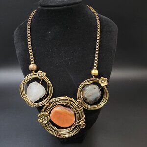 Brutalist Style Chunky Wire Necklace with Agate Type Minerals